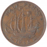 Великобритания 1/2 пенни 1945