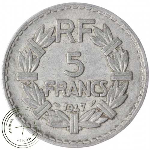 Франция 5 франков 1947 - 93701490 — 90621362-1DAD