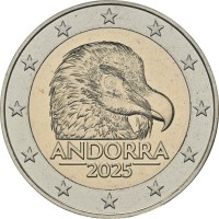 Монета Андорра 2 евро 2025 Бородатый гриф