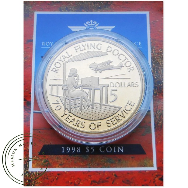 Австралия 5 долларов 1998 70 лет Королевской службе летающих докторов PROOF — 937046499