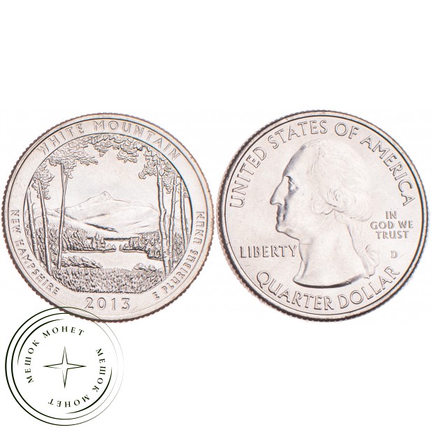 США 25 центов 2013 Национальный лес Белые горы