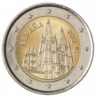 Монета Испания 2 евро 2012 Кафедральный собор в городе Бургос