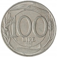 Монета Италия 100 лир 1998