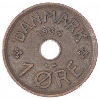 Монета Дания 1 эре 1934