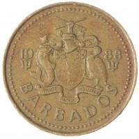 Монета Барбадос 5 центов 1988