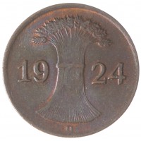 Монета Германия 1 рейхспфенниг 1924