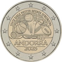 Монета Андорра 2 евро 2025 Игры малых государств Европы