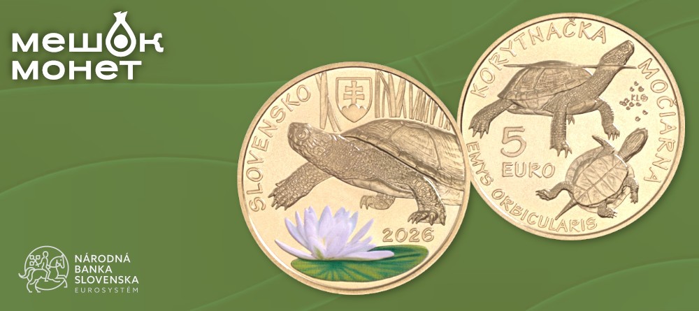 Первая цветная монета Словакии: Европейская болотная черепаха