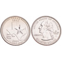 Монета США 25 центов 2004 Техас