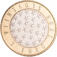 Монета Словения 3 евро 2008 Председательство в ЕС