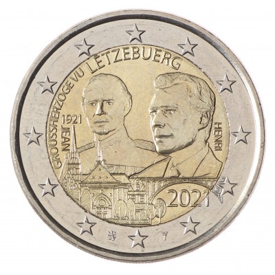 Монета Люксембург 2 евро 2021 100 лет со дня рождения великого герцога Жана