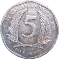 Монета Карибы 5 центов 2008