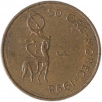Монета Норвегия 50 эре 1998