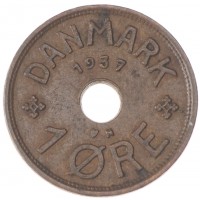Монета Дания 1 эре 1937