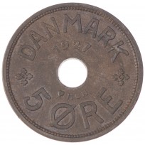 Монета Дания 5 эре 1927