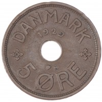 Монета Дания 5 эре 1929
