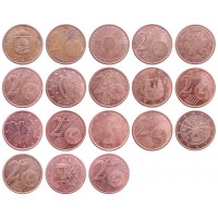 Набор монет 2 евроцента (9 монет)