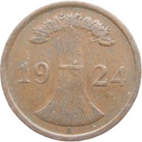 Монета Германия 2 рентспфеннига 1924