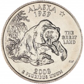 Монета США 25 центов 2008 Аляска