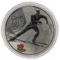 Монета 3 рубля 2014 Лыжные гонки