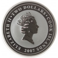 Монета Острова Кука 2 доллара 2007 Мотоциклы 30-х: Matchless Silver Hawk