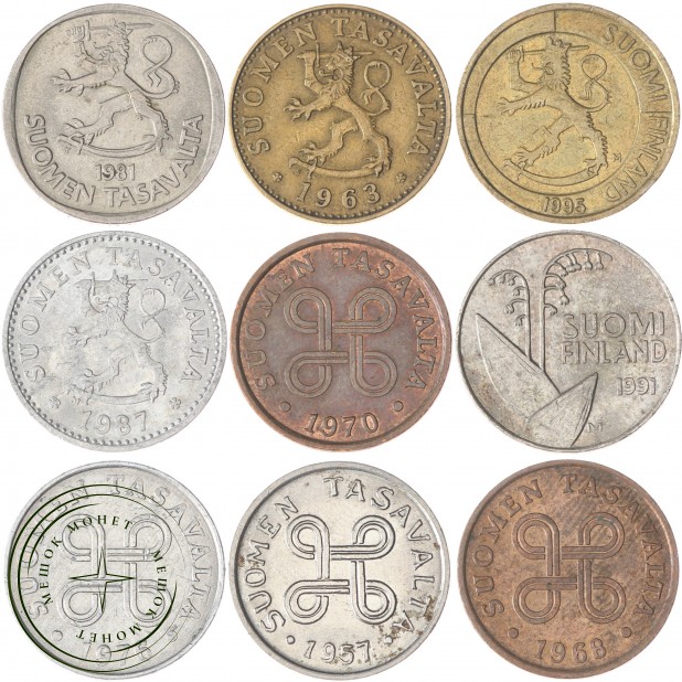 Набор монет Финляндии (9 монет)
