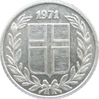 Монета Исландия 10 аурар 1971