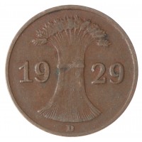Монета Германия 1 рейхспфенниг 1929