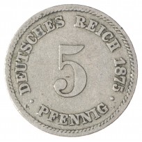 Монета Германия 5 рейхспфеннигов 1875