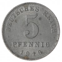 Монета Германия 5 рейхспфеннигов 1919