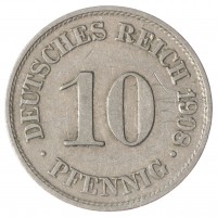 Монета Германия 10 рейхспфеннигов 1908