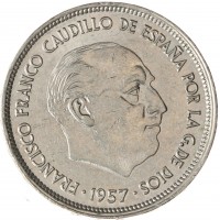 Монета Испания 25 песет 1957