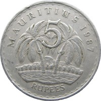 Монета Маврикий 5 рупий 1987