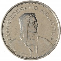 Монета Швейцария 5 франков 1974