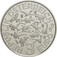 Монета Австрия 3 евро 2021 Теризинозавр