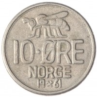 Норвегия 10 эре 1961