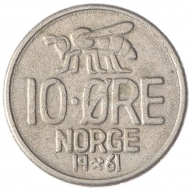 Монета Норвегия 10 эре 1961