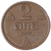 Монета Норвегия 2 эре 1947