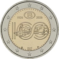 Монета Бельгия 2 евро 2026 Государственные железные дороги (Буклет)