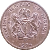 Монета Нигерия 1 кобо 1974