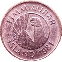 Монета Исландия 5 эйре 1981