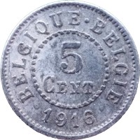 Монета Бельгия 5 сентим 1916