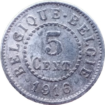 Монета Бельгия 5 сентим 1916