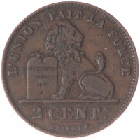 Монета Бельгия 2 сентима 1912