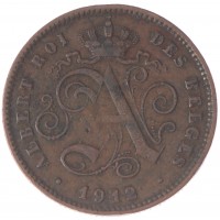 Монета Бельгия 2 сентима 1912