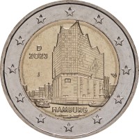 Монета Германия 2 евро 2023 Гамбург