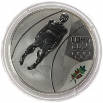 Монета 3 рубля 2014 Санный спорт в оригинальном футляре