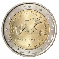 Монета Италия 2 евро 2011 150 лет объединения Италии