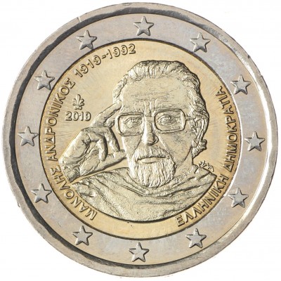 Монета Греция 2 евро 2019 100 лет со дня рождения Манолиса Андроникоса