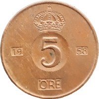 Швеция 5 эре 1958